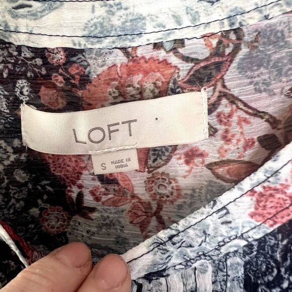 LOFT Boho Mixed Floral Print Semi-Sheer Long Sleeve Blouse Size Small - Picture 9 of 9